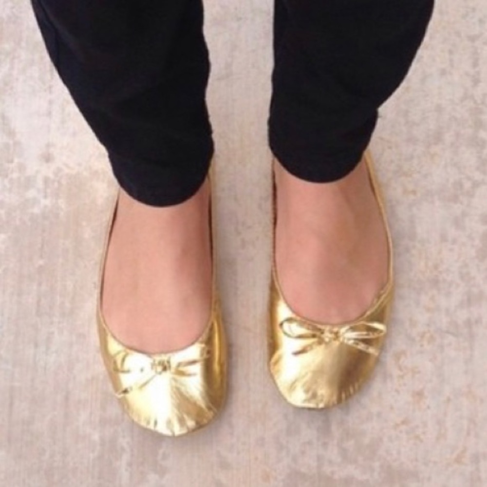 Gold Ballet Flat Rollasole